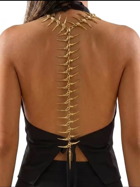 Anthropologie Jewelry - Black Backless Slip Dress with Gold Spine Chain